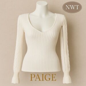 PAIGE Europa Fitted Ribbed Knit Coastal Romantic Cozy Silk Blend NWT Med $199